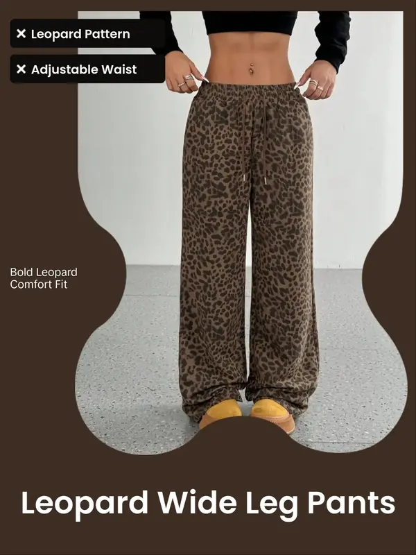 Women's Leopard Print Wide Leg Pants