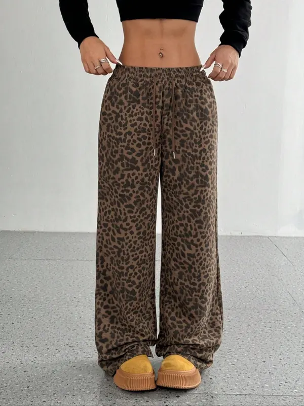 Women's Leopard Print Wide Leg Pants