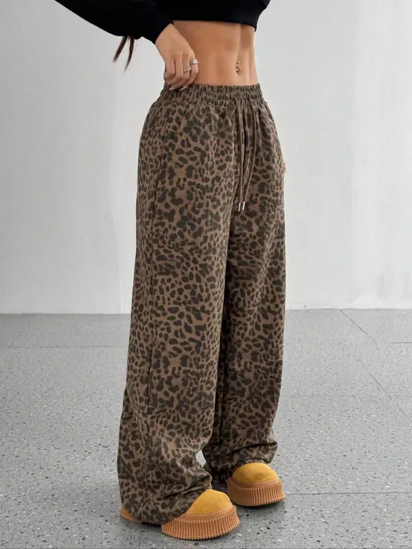 Women's Leopard Print Wide Leg Pants
