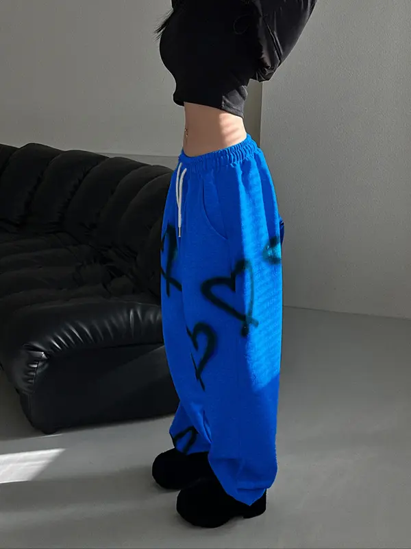 Women's Heart Print Drawstring Pants