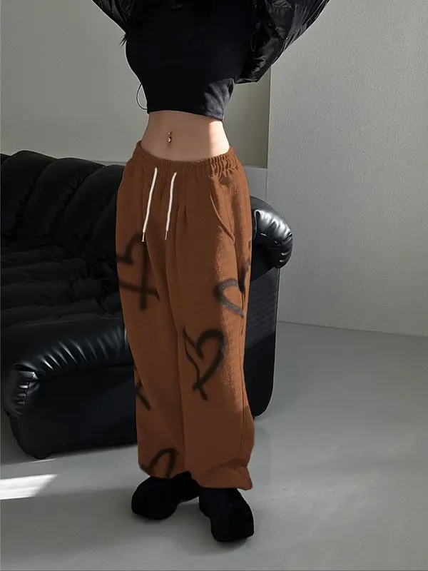 Women's Heart Print Drawstring Pants