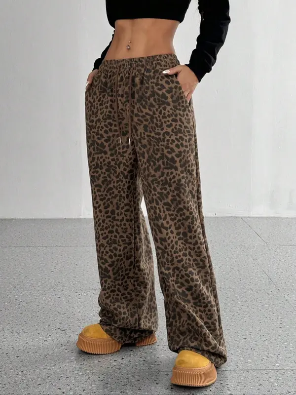 Women's Leopard Print Wide Leg Pants