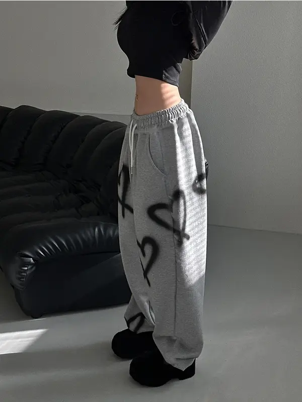 Women's Heart Print Drawstring Pants