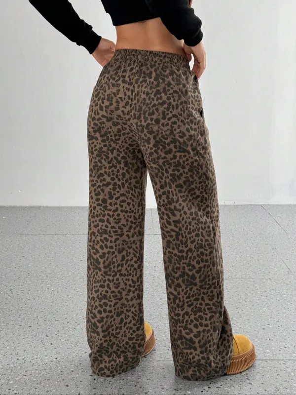 Women's Leopard Print Wide Leg Pants